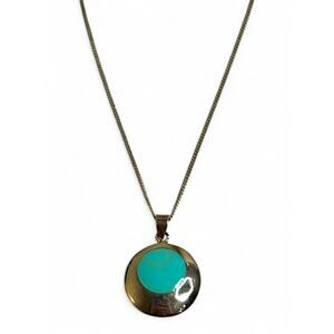 Sterling Silver Turquoise Inlay Round Pendant Necklace Southwestern Classic